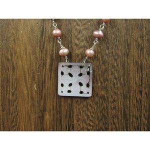 20 Inch Sterling Silver Pearls And Carved Floral Shell Necklace